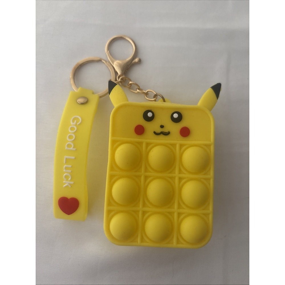 PIKACHU Fidget Pop-It Zippered Coin Pouch Coin Purse Keychain Yellow Pokemon